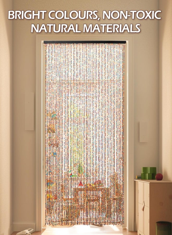 Ezcasch 52 Strands Colorful Beaded Curtain Bamboo Curtain for Doorways Multi-Scenario Application Purely Handmade Beaded Curtain as Insect Screen for Bedroom or Balcony 35.4" x 74.8", Rainbow - Image 2